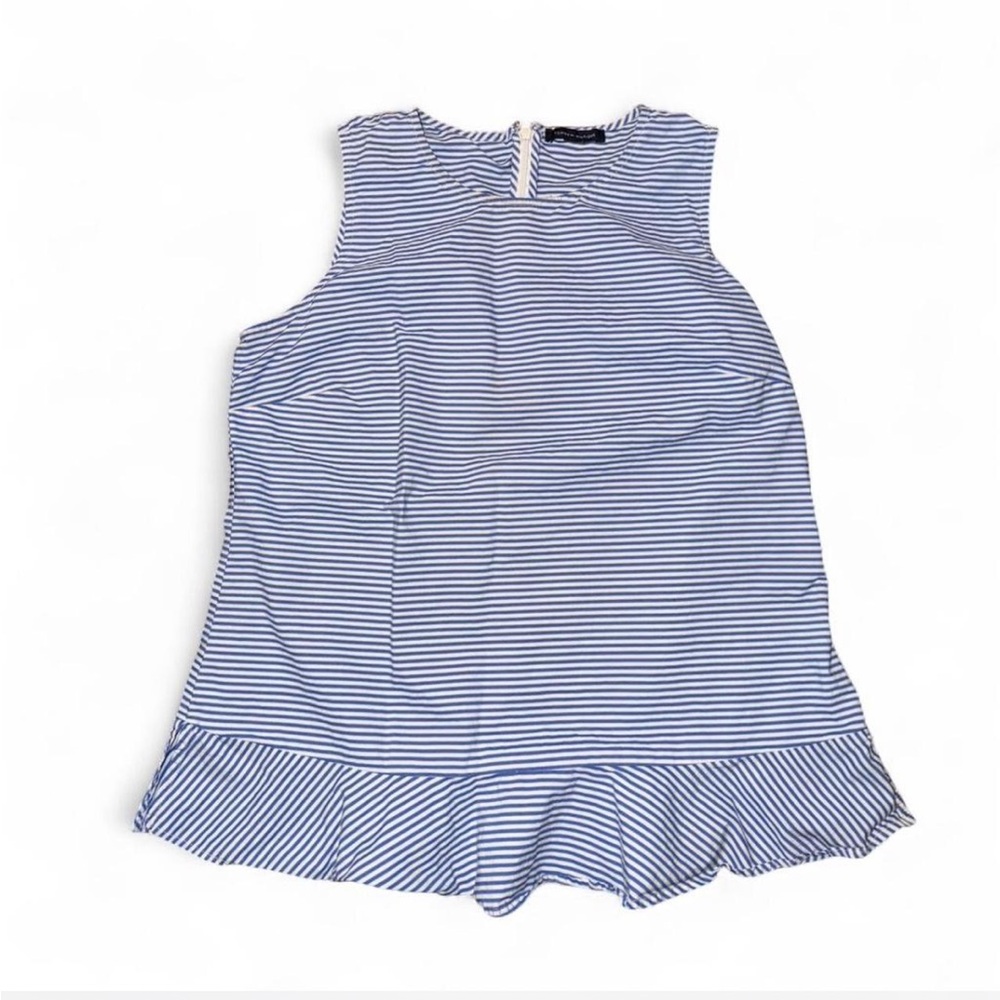 Tommy Hilfiger Blue and White Striped Sleeveless Ruffle Hem Top